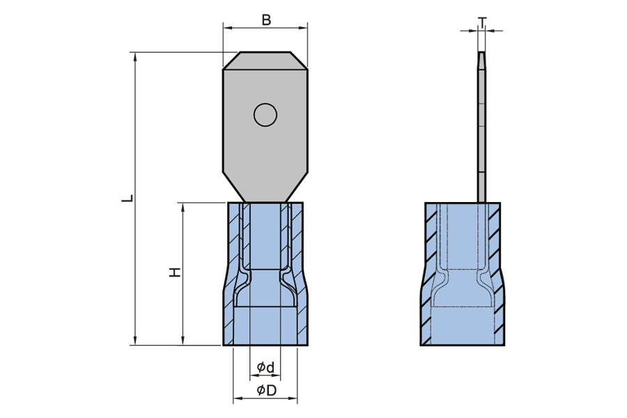 Doppeltes crimp -vinyl -isoliertes männliches Terminal